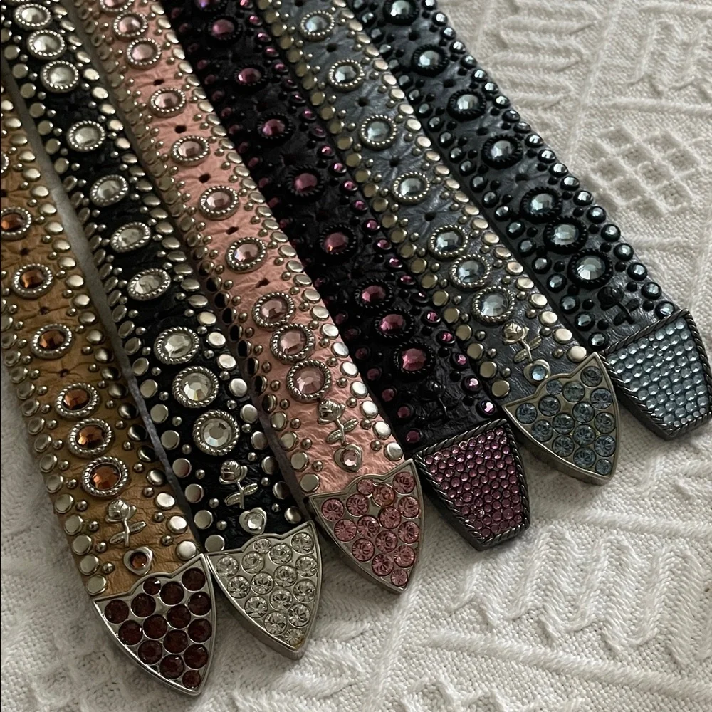 2 Kippys Leather Swarovski Cowgirl Black Brown Crystal Studded Belts 30 small